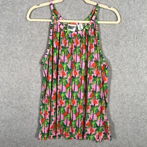 Bouffants and Broken Hearts Top Womens Large Tank‎ Linen Flamingo Tropical Flowy